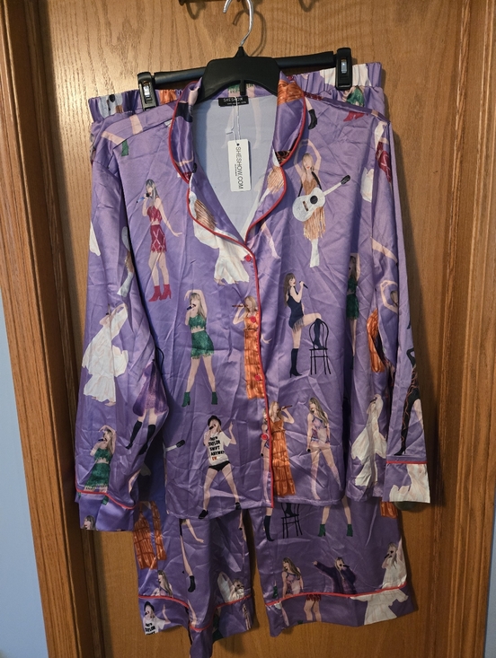 Sheshow Other - Women's Purple Satin Pajama Set with Taylor Swift Print